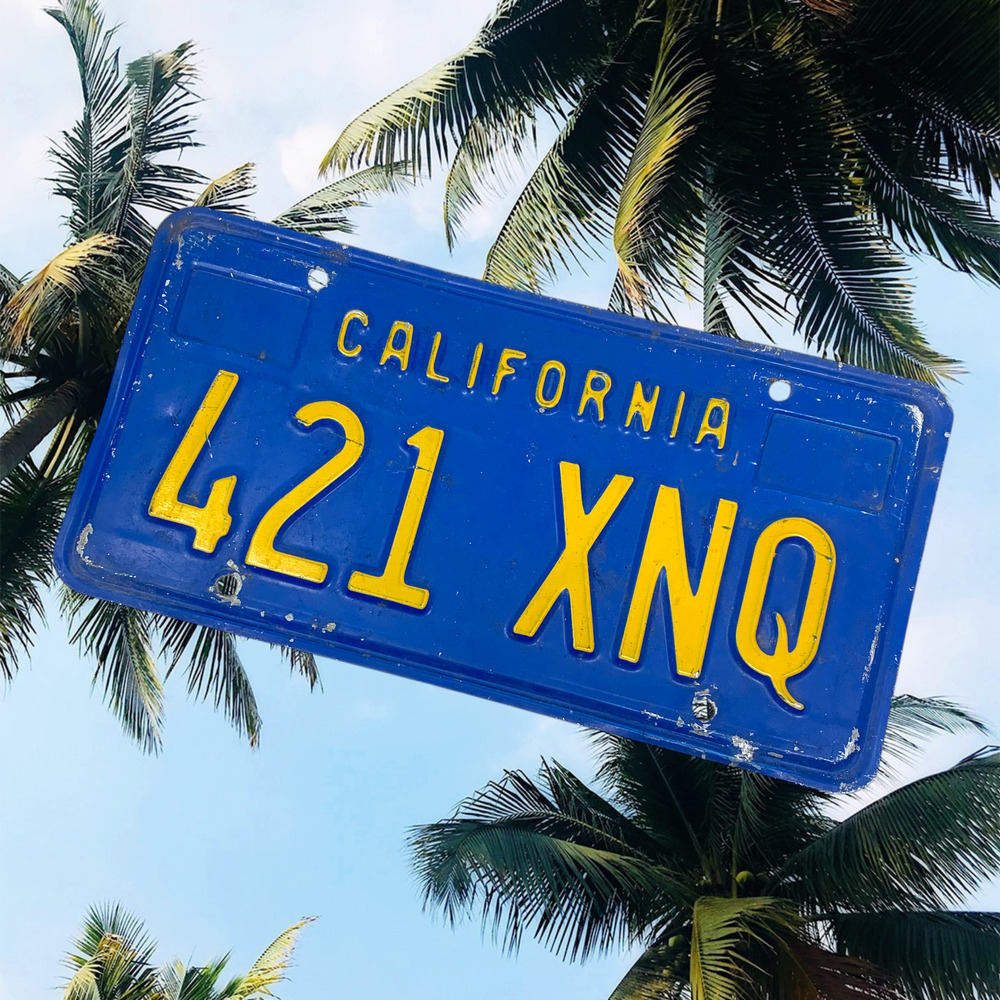 Vintage California License Plate Blue Yellow Single Tag 421 XNQ 1970's Era
